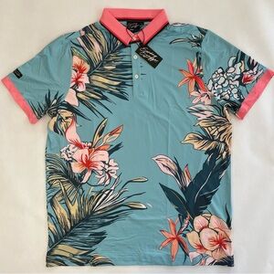 NEW Sunday Swagger Men’s Pink Blue Floral Palm Tree Performance Stretch Polo L